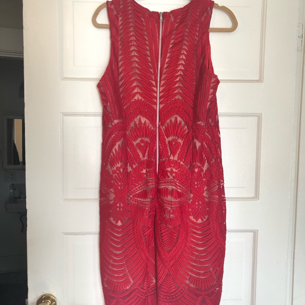 Bardot Embroidered Red Mesh Dress - Picture 4 of 6
